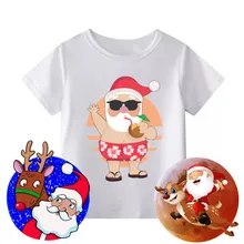 Детская футболка с принтом Санта-Клауса, забавная футболка с короткими рукавами для мальчиков и девочек, детская одежда