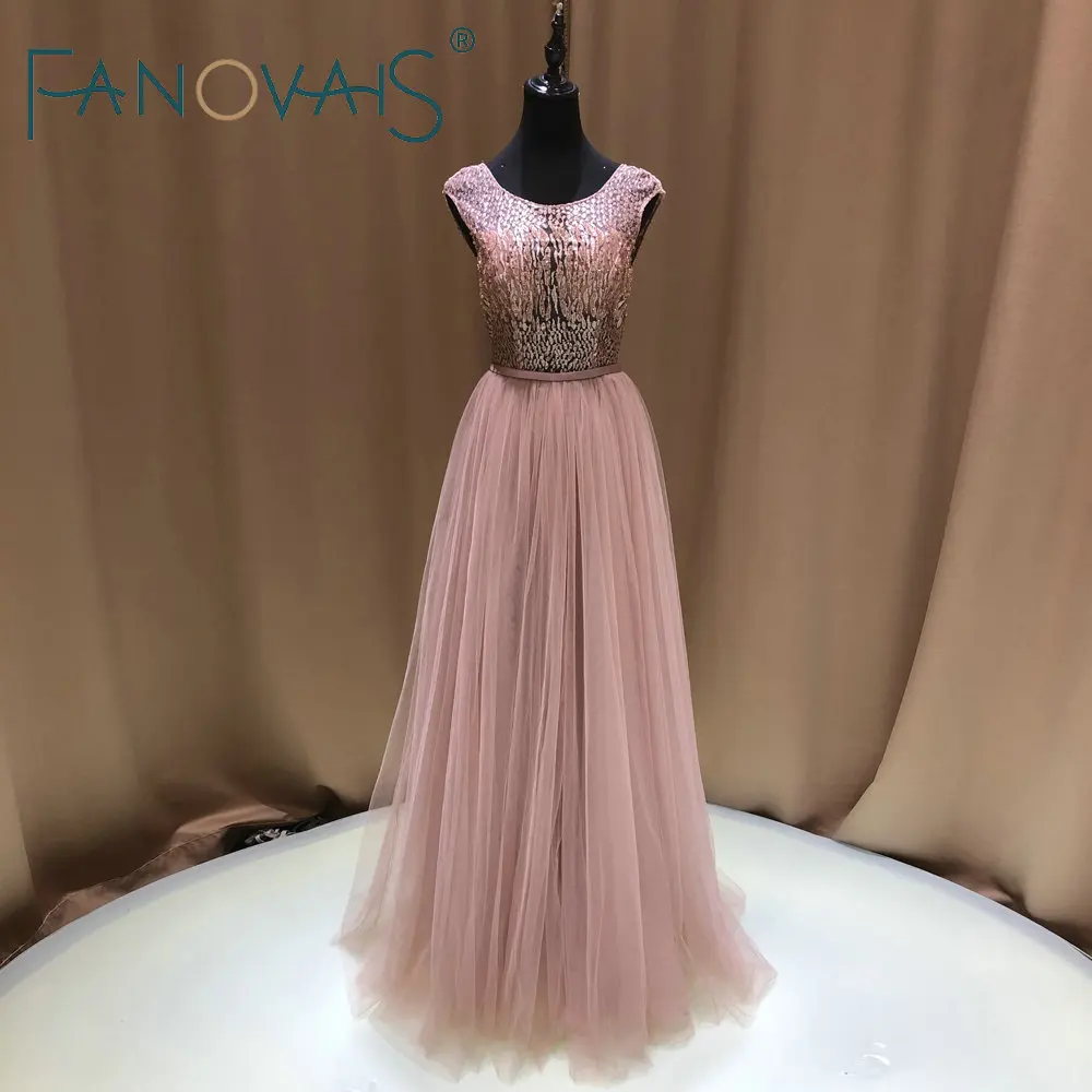 

Beaded Crystal Pink Evening Dresses vestidos de fiesta de noche abendkleider Prom Dresses 2019 Elegant Evening gowns