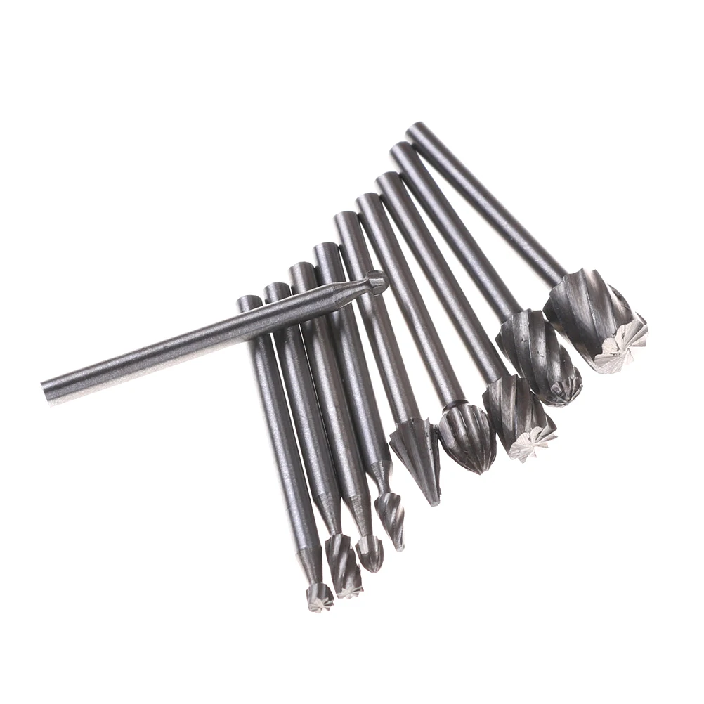 

10 Pieces Routing Router Drill Bits Set Carbide Rotary Burrs Tools Wood Stone Metal Root Carving Milling Cutter