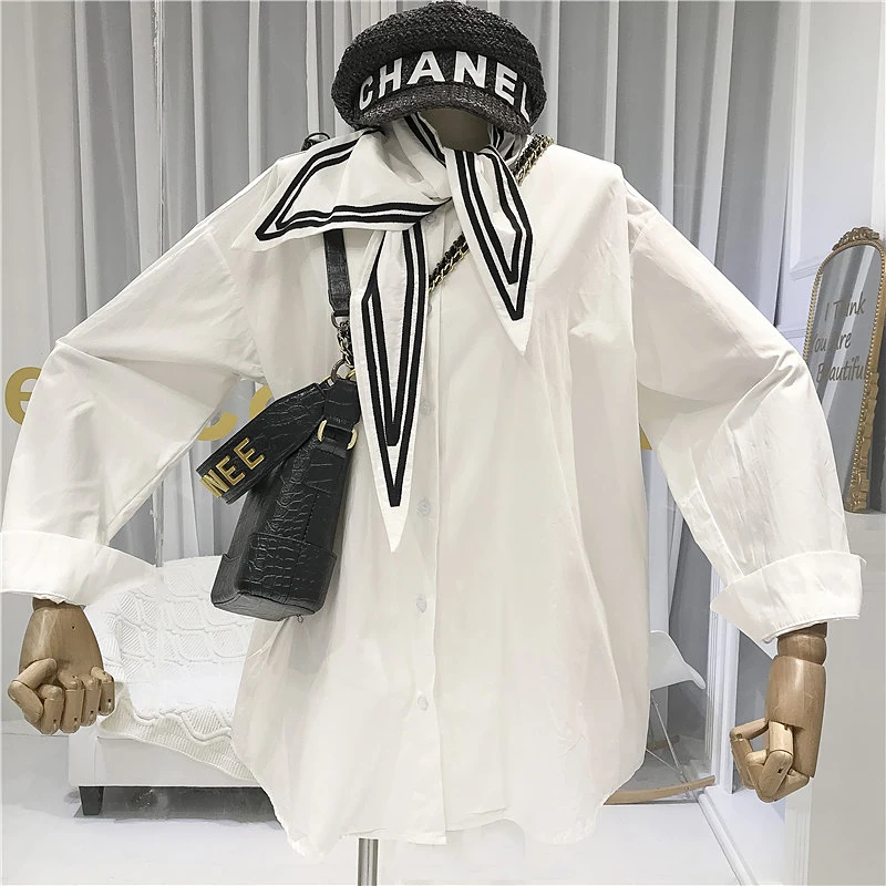 

Designer Blouses Blusas De Mujer Largos Sueltos Bow Solid Long Shirts Korean Fashion Clothing High Quality Shirt for Woman