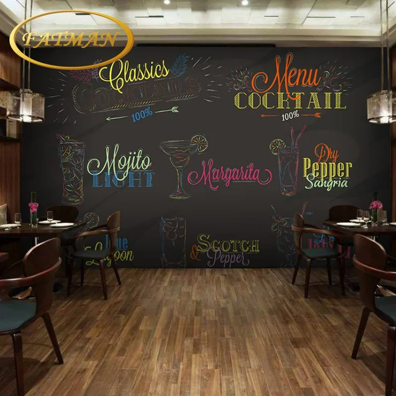 

Dropshipping Custom Photo Wallpaper Custom Blackboard Chalk Graffiti Large Mural Beverage Store Cafe Bar Wallpaper Mural