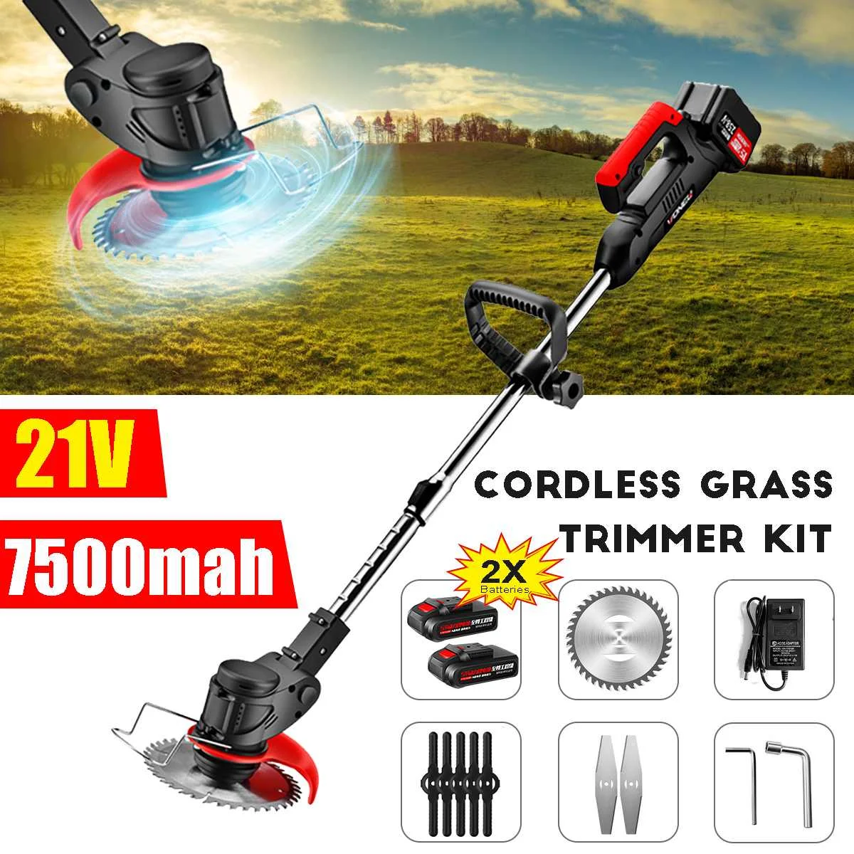 

Electric Lawn Mower Cordless Grass Trimmer Adjustable Lawn Mower Pruning Cutter Garden Tool 2Pcs Battery