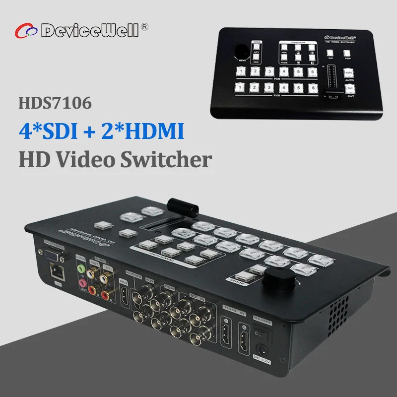 DeviceWell HDS7106 HD Video Switcher 6 ช่อง 4 SDI อินพุต HDMI 2
