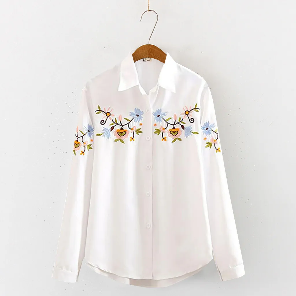 

Women's Shirt Embroidery Autumn 5XL Long Sleeve Turn-down Collar Button Blusas De Inverno Feminina Manga Longa Plus Size OY41*