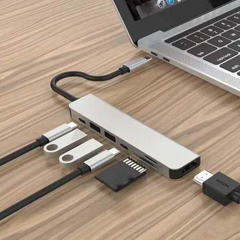 

Multi Ports USB C Hub 7-in-1 Type C Hub Adapter with HDMI USB 3.0 Ports SD Micro Card Reader USB-C Power Delivery