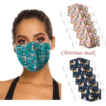 

5PCS Adult Women Cartoon Safet Protect Washable Cotton Face Mask Christmas Print Protection Face Mask Mouth Cover Free shipping