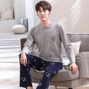 

CAIYIER cotton pajamas suit long-sleeved top + pants pajamas autumn and winter thick men's clothes two-piece home service
