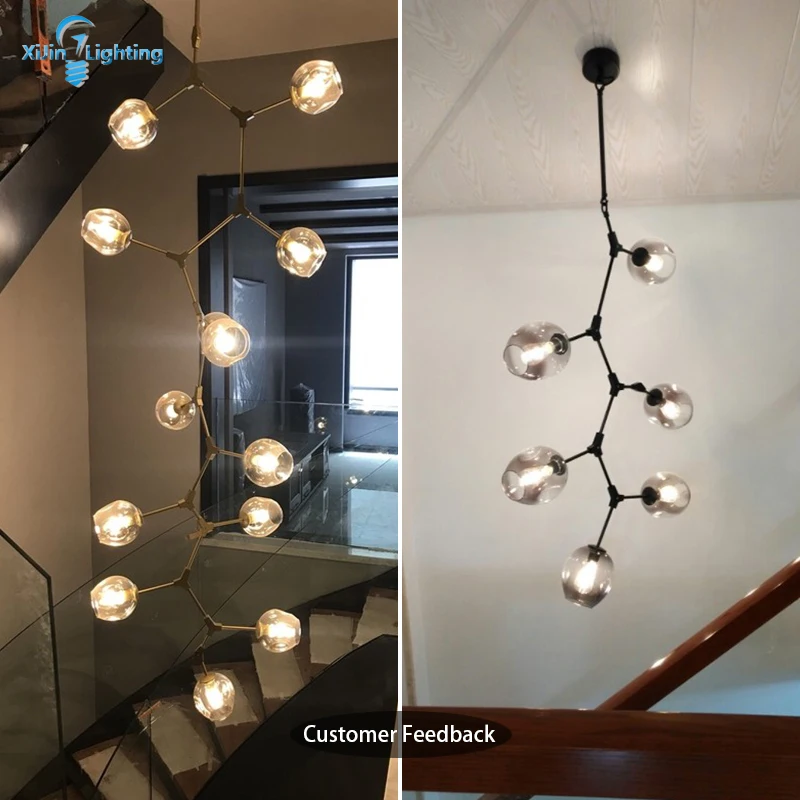 Tanie Nowoczesny szklany żyrandol Nordic stylu dla żyrandol do salonu lampy oprawy oświetleniowe wiszące oświetlenie żyrandol do schodów