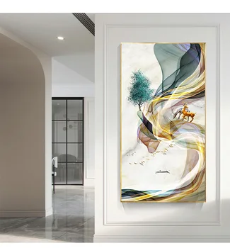 

Modern Abstract Line Art Golden Tree and Bird Landscape Canvas Painting Wall Art Pictures for Living Room Home Decor (No Frame)