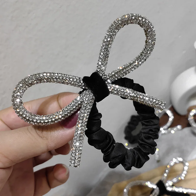 South Korea’s Dongdaemun Shiny diamond-studded bow hair ring head rope ins fashionable wild sweet tie hair rubber band Women