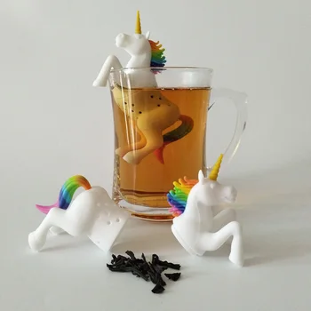 

1Pcs food grade leaf herbal tea filter hanging unicorn tea maker silicone tea filter strainer diffuser kitchen gadget