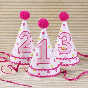 

Pink Color Baby Girl Birthday Party Hat With Numbers (10 Piece/Lot With Number from 1 to 10)