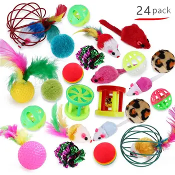 

24pcs Cat Toy Set Kitten Stick Bell Ball Feather Funny Teaser Interactive Play