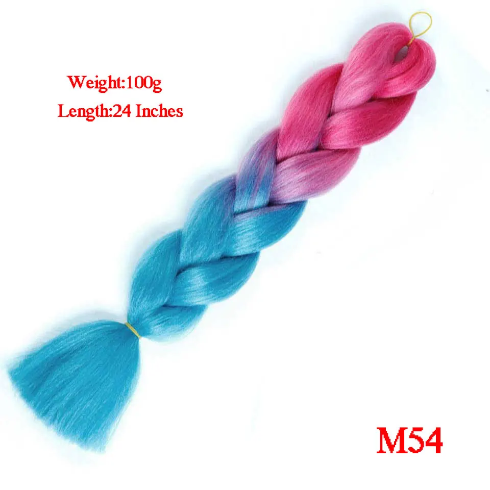 Розовый, фиолетовый, голубой цвет, синтетические огромные вязанные крючком косички, Омбре, косички для наращивания, повязки на голову, аксессуары для волос, 64 цвета, 24 дюйма - Цвет: BR02-54