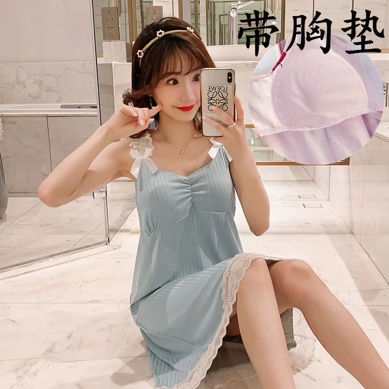 Sanderala Sexy Women Lace Sleepdress Plue Size Lingerie Cute Nightdress Soft Thin Female Padded Underwear Nightgown Home Wear