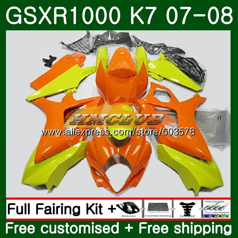 Корпус для SUZUKI GSXR-1000 K7 GSX-R1000 GSXR1000 07 08 12CL. 74 1000CC GSXR 1000 07 08 GSX R1000 2007 2008 обтекатель orange