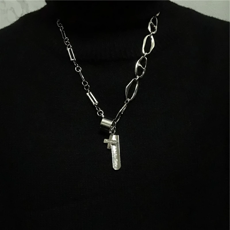 Silver Necklace Новинка, корейский стиль, Хип-Хоп Ретро, круглый крест, подвеска, неровный металл, толстая цепочка, ожерелье для женщин, девочек, мальчиков, модное панк ювелирное изделие - Окраска металла: Silver Necklace