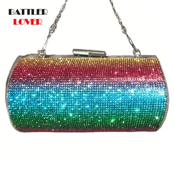 

Luxury Diamonds Evening Clutch Bag Designer Rainbow Women Shoulder Crossbody Bags Rhinestone Chains Clip Lady Party Small Purses