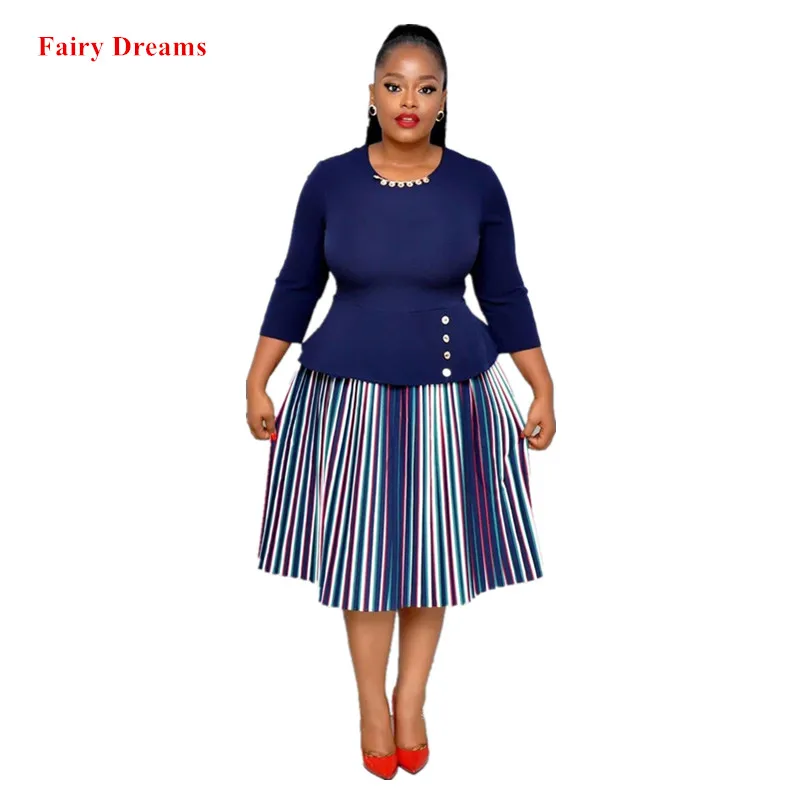 African Dresses For Women Spring Summer New Style Ladies Midi Dress Blue Striped Plus Size Clothes 3XL 2020 Fairy Dreams | Тематическая