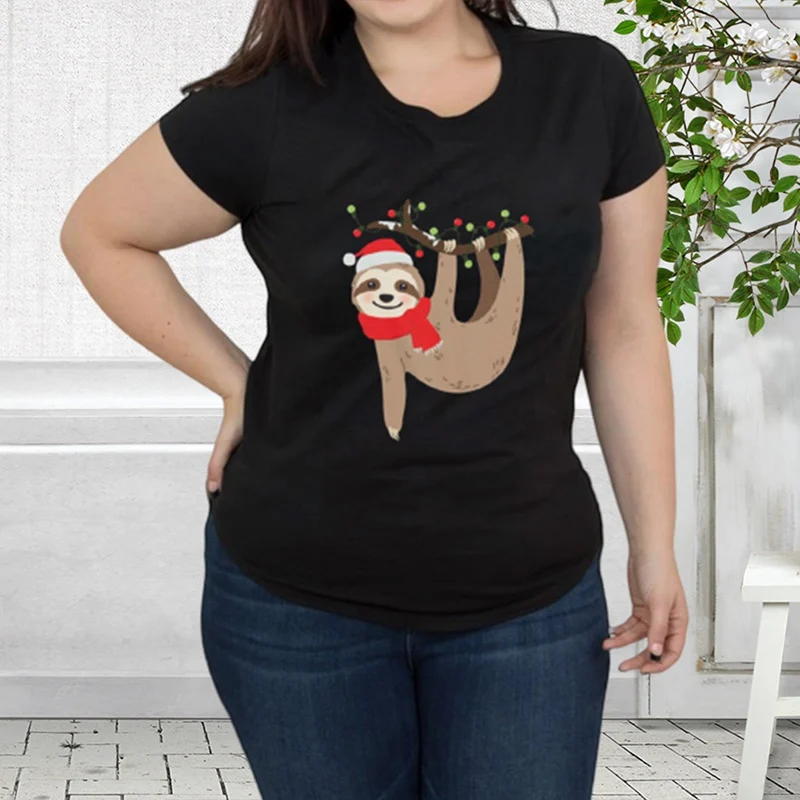 Camiseta de las mujeres, женская футболка с принтом "Ленивец", забавные рубашки с короткими рукавами, Повседневная графическая футболка с круглым вырезом размера плюс