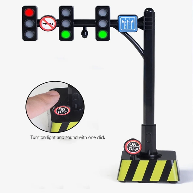 Traffic Light Toy Mini Traffic Signal Light Model Toy Child Educational Toy with 19 Pcs Road Sign Failures D5QA 1