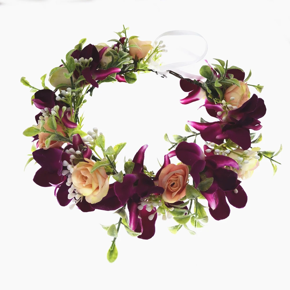 Orchid Flowers Crown Women Hair Accessories Wedding