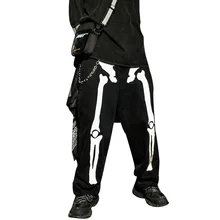 ABOORUN мужские хип-хоп мешковатые джинсы с принтом черепа, уличная одежда для скейтборда, свободные джинсы для мужчин R3175