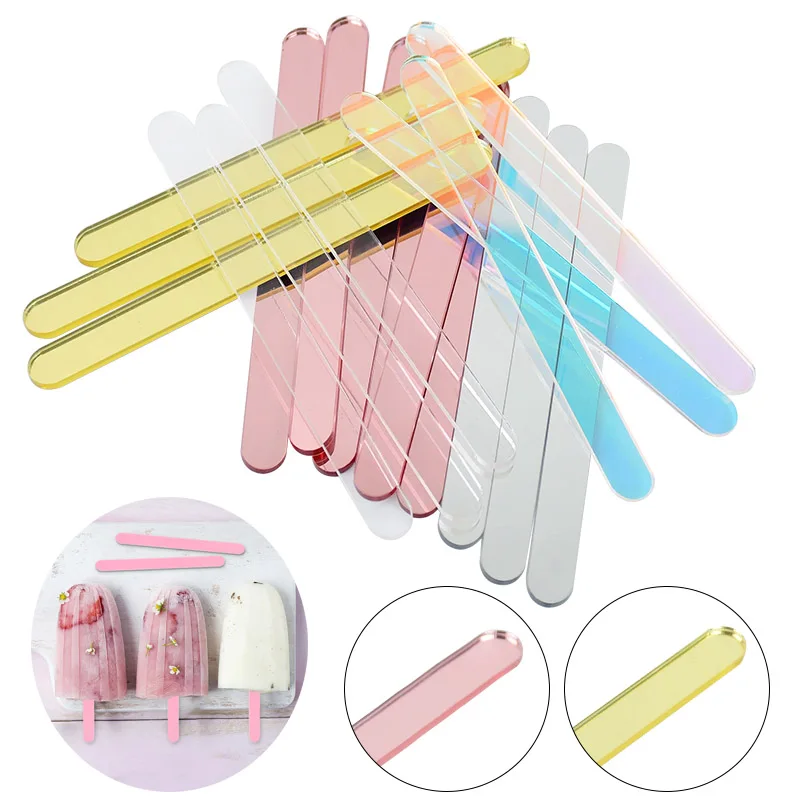 Ice cream sticks 10Pcs acrylic ice cream sticks transparent colorful for home kids making popsicle mould supplies Hawaii party