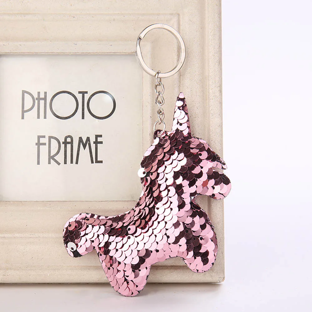 Блестящее блестящее кольцо для ключей с русалочкой и единорогом, подвесная Елочная игрушка с сердечком, мягкий брелок для ключей, сумка для автомобиля, подвесной брелок - Цвет: Pink Unicorn