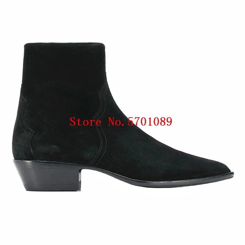 

Man Chelsea Boots Side Zip Genuine Leather London Paris Fashion Ankle Boots Western Cowboy Kanye West Shoes