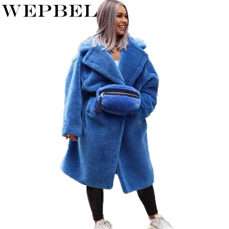 WEPBEL, Женская длинная парка+ сумка на запястье, длинный рукав, Осень-зима, новинка, повседневная, модная, однотонная, с отложным воротником, теплое пальто, парки