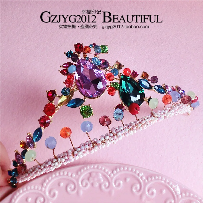 

Korean Style Bride Color Man-made Diamond Crown Headdress Crown Studio Photo Shoot Hair Accessories Marriage Wedding Dress Ornam