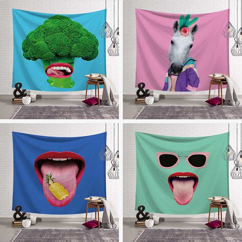 

Funny Cartoon Hippie Tapestry Wall Hanging Creative Home Background Cloth Beach Towel Yoga Mat Bedroom Living Room Blanket Mural