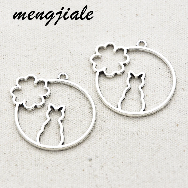 

5pcs Wholesale Antique Silver Hollow Cat Charms Alloy Metal Pendants For DIY Handmade Jewelry Accessories Making 43*42mm