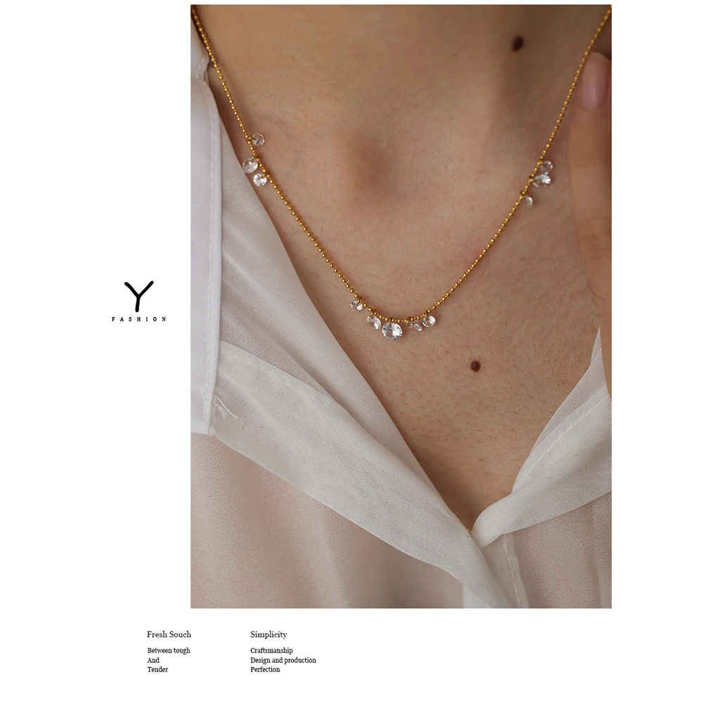 Stainless Steel Chain Necklace Delicate Cubic Zirconia Jewelry - Image 5