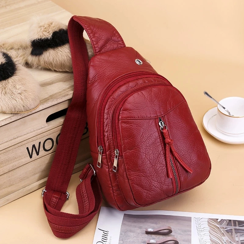 Women Chest Bag soft PU leather Crossbody Bags for female messenger