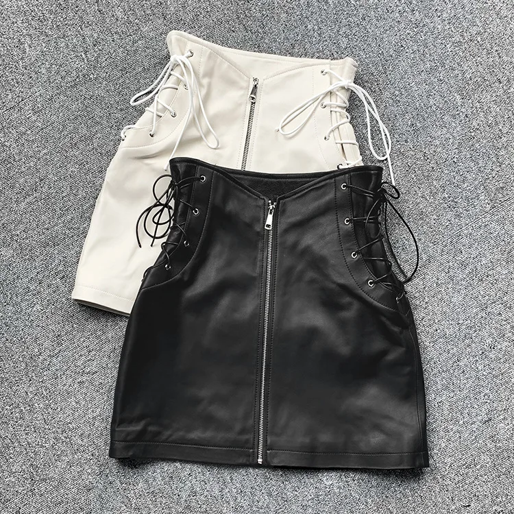 перчатки тренировочные everlast pro leather strap 10 oz 691001 2022 Spring Leather Sheepskin Zipper High Waist Strap Sexy Skirt E6