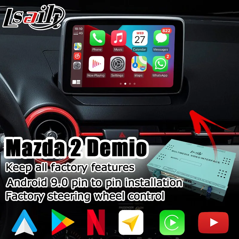 Android/Carplay อินเทอร์เฟซกล่องสำหรับ New Mazda 2 Demio พร้อม GPS