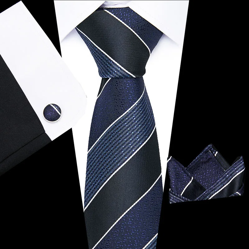 

Luxury 8cm Mens Tie Striped 100% Silk Classic Jacquard Woven Extra long Tie Hanky Cufflink Set For Men Formal Wedding Party
