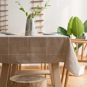 

Rectangle Tablecloth Table Cover Striped Cotton Linen Coffee Gray Grid for Kitchen Dinning Tabletop Decoration