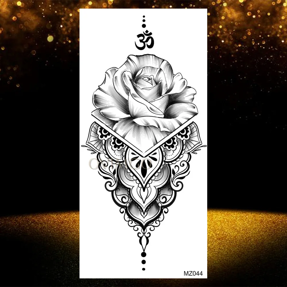Индийские черные временные тату хной для женщин мандала цветок татуировка с изображением Ловца снов наклейки Кружева Поддельные Драгоценности тела руки искусство татуировки - Цвет: OMZ044