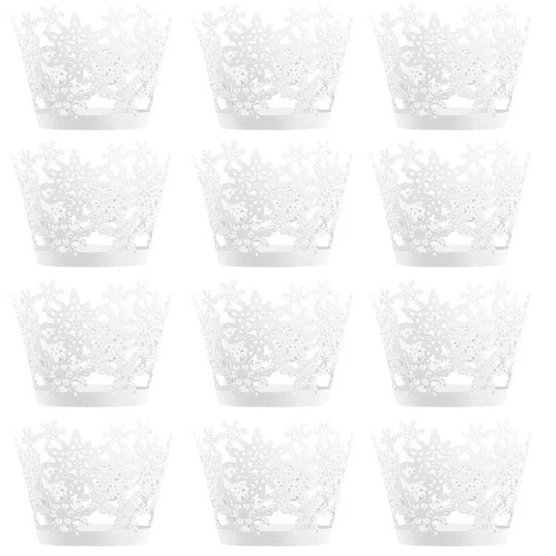 WT 12PCS/lot Little Vine Lace Laser Cut Cupcake Wrapper Liner Baking Cup For Home Wedding / Birthday / Christmas Party Decoration - Color: WT