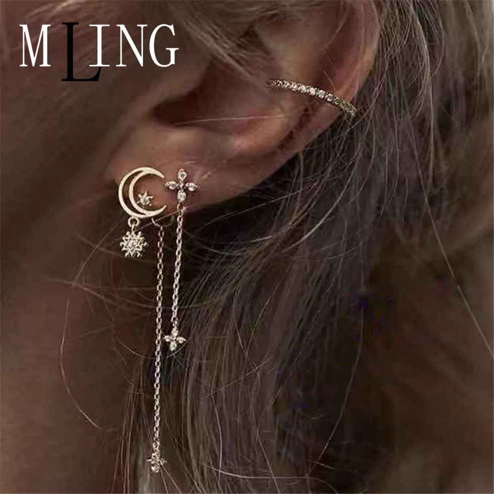 MLING 4 шт./компл. Винтажные серьги гвоздики из золотого сплава с кристаллами модные