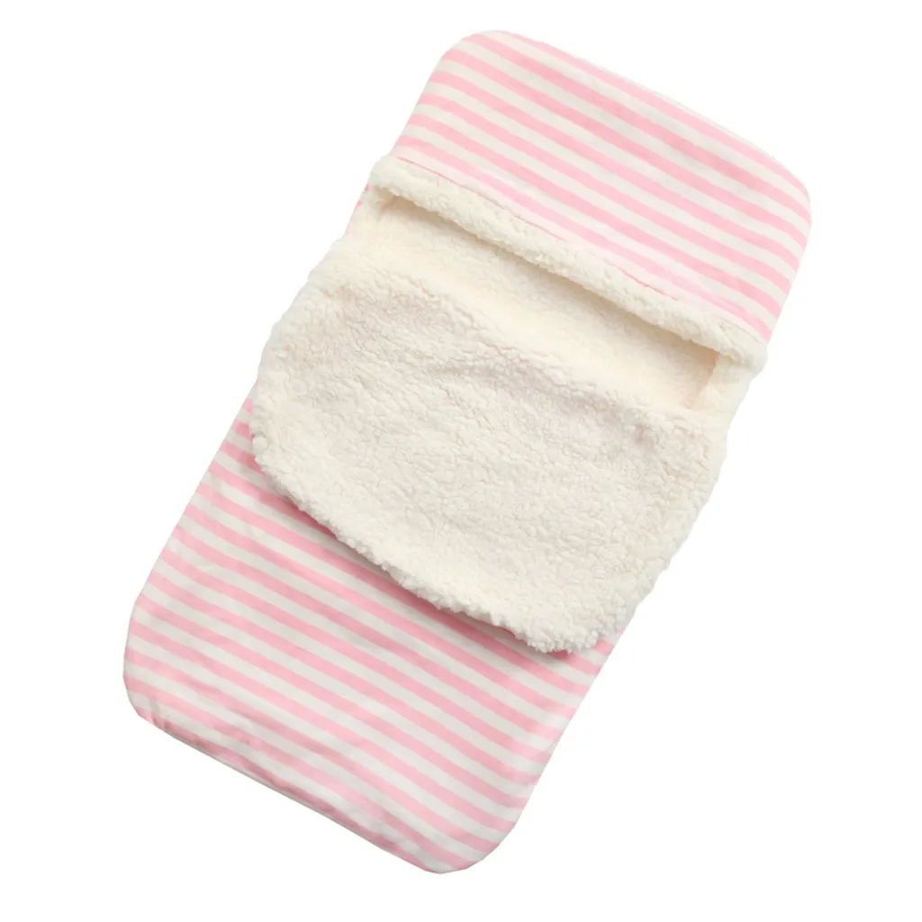 Зимняя Теплая Флисовая пеленка в полоску для новорожденных, спальный мешок для коляски