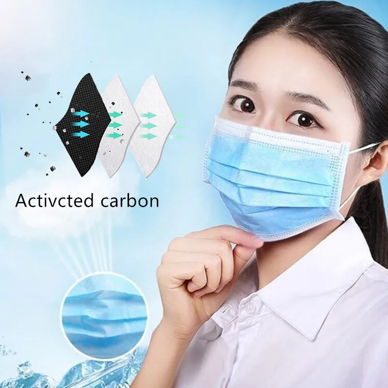 

50pcs High Quality 4 Layers Activated Bamboo Carbon Prevent Anti Virus Formaldehyde Bad Smell Bacteria Proof Face Mouth Mask