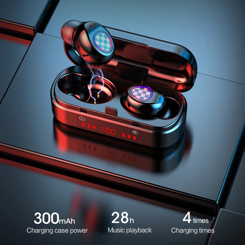 TWS V7 Wireless Earphones Bluetooth 5 0 Headset Touch Control Waterproof 6D Stereo Sport Music Earbuds with 300mAh Charging Box