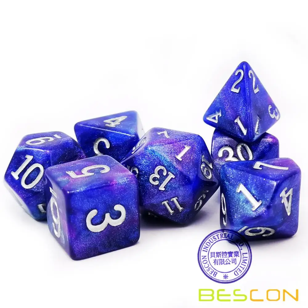 Bescon Starry Night Dice Set Series 7pcs Polyhedral RPG Dice Set Milky Way Midnight Twilight