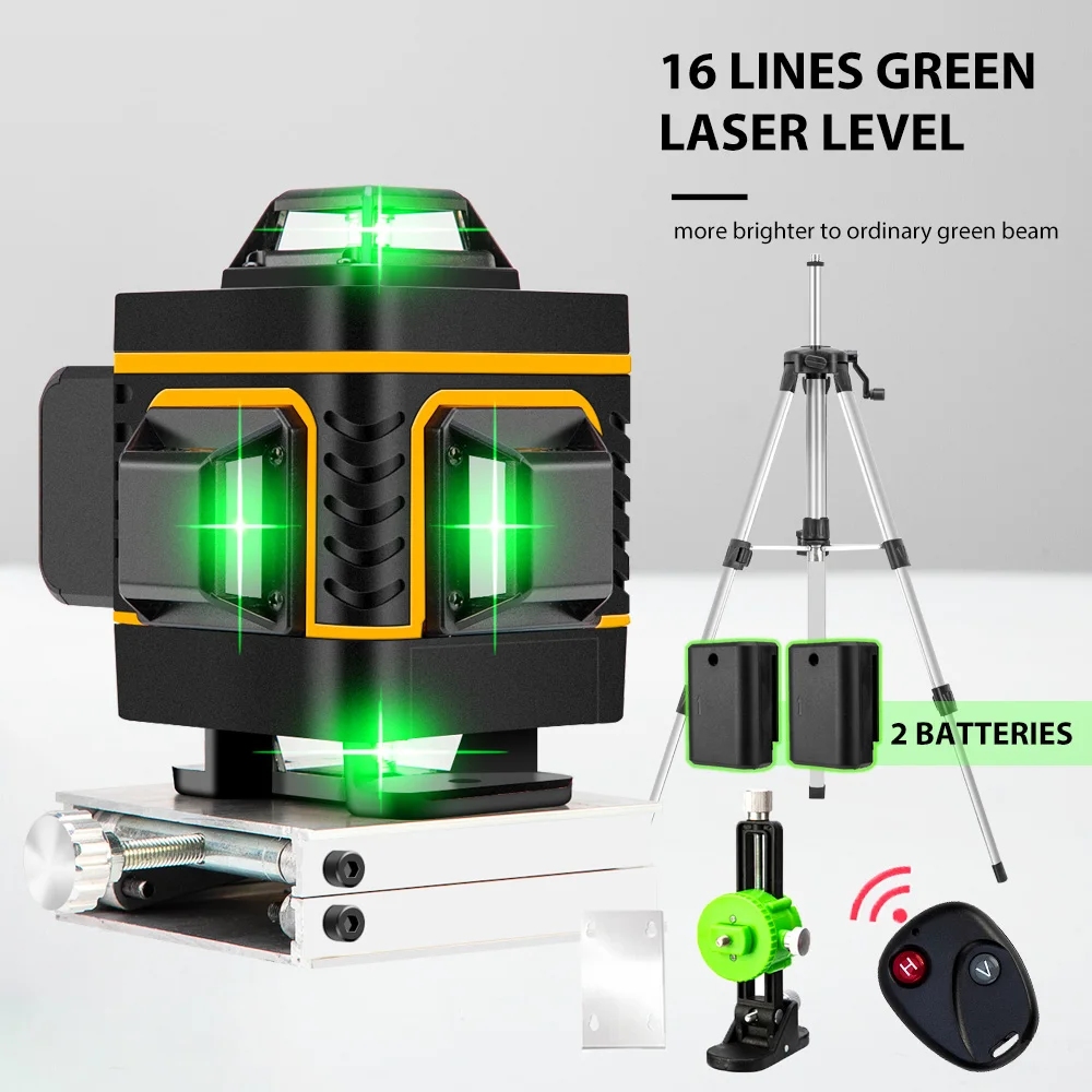 16 линий 4D Беспроводной дистанционного зеленый лазерный нивелир самовыравнивания с 2 батареи - Апрельский топ товаров с Али