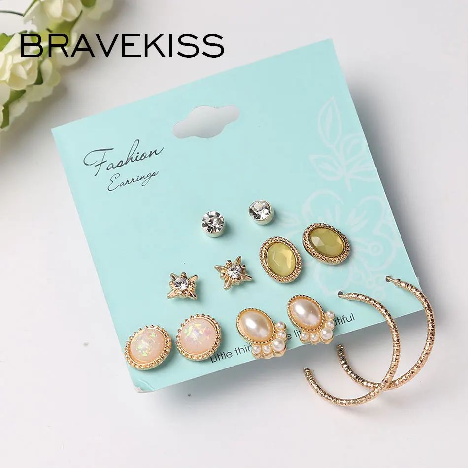 BRAVEKISS роскошные маленькие жемчужные серьги 6 пар набор звезда CZ Ретро стиль