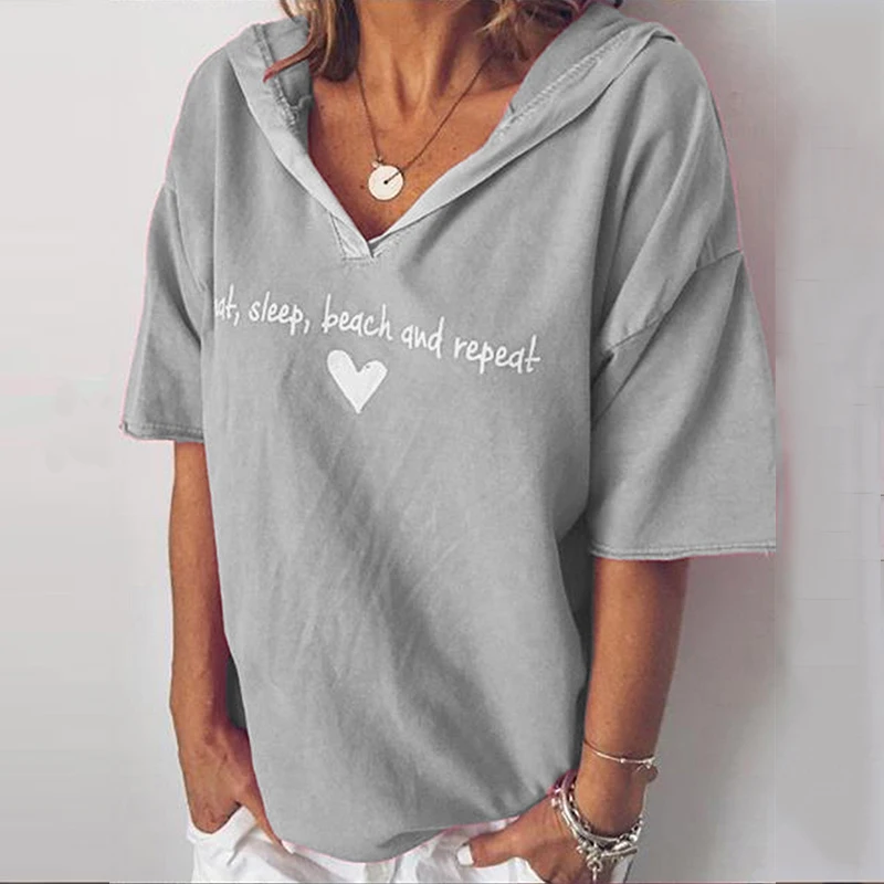 

Hot S-5XL Summer Ladies Casual Street Daily Hooded Tee Tops Multiclolor Women Solid Short Sleeve Loose Baggy Hoodie T Shirts